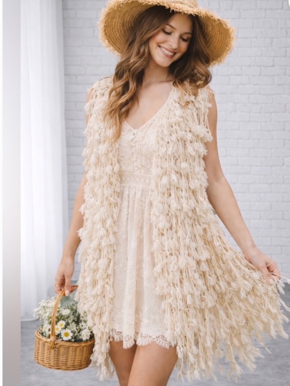 Blu Pepper Cream Fringe Vest